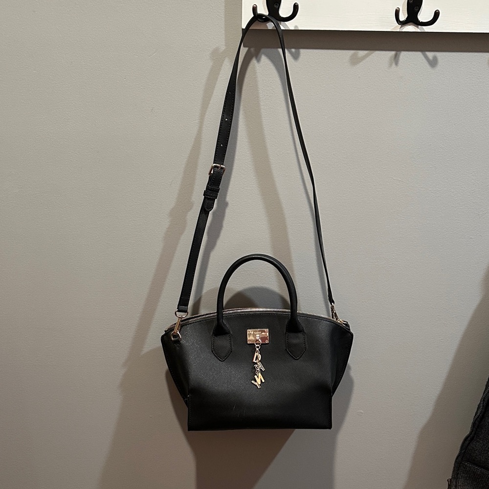 DKNY Elegant Black Satchel with Gold Accents